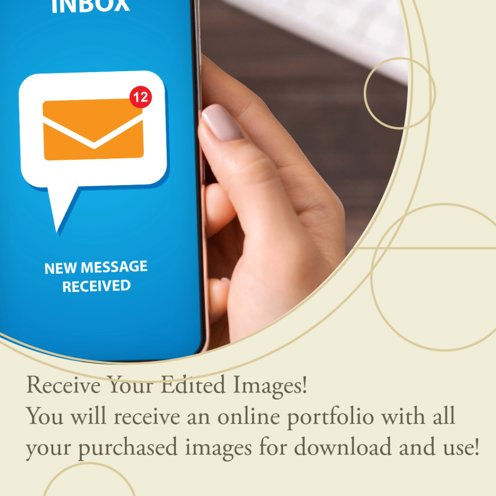 Receive your purchase portraits and headshots with multiple different crops and file sizes in an online portfolio emailed to you.